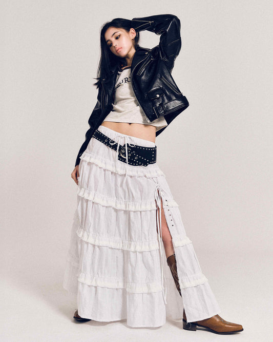 【REVURA レビュ―ラ】BURN OUT FLARE FAUX RIDER JACKET - S (W)