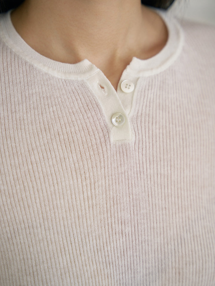 【MARAN】Henley Neck Pullover - Ivory
