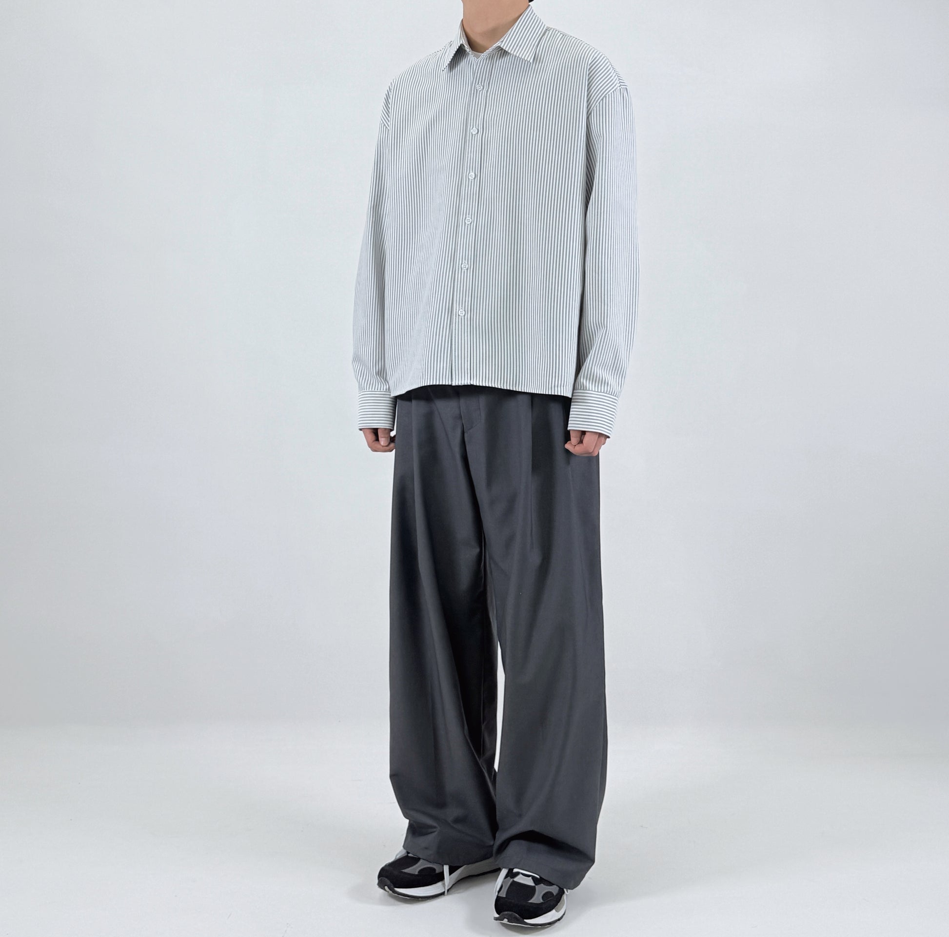 Pinstripe Oversized Shirt - worn front