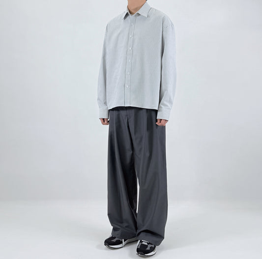 Pinstripe Oversized Shirt - worn front
