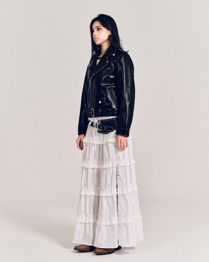 REVURA BURN OUT FLARE FAUX RIDER JACKET - S (W)