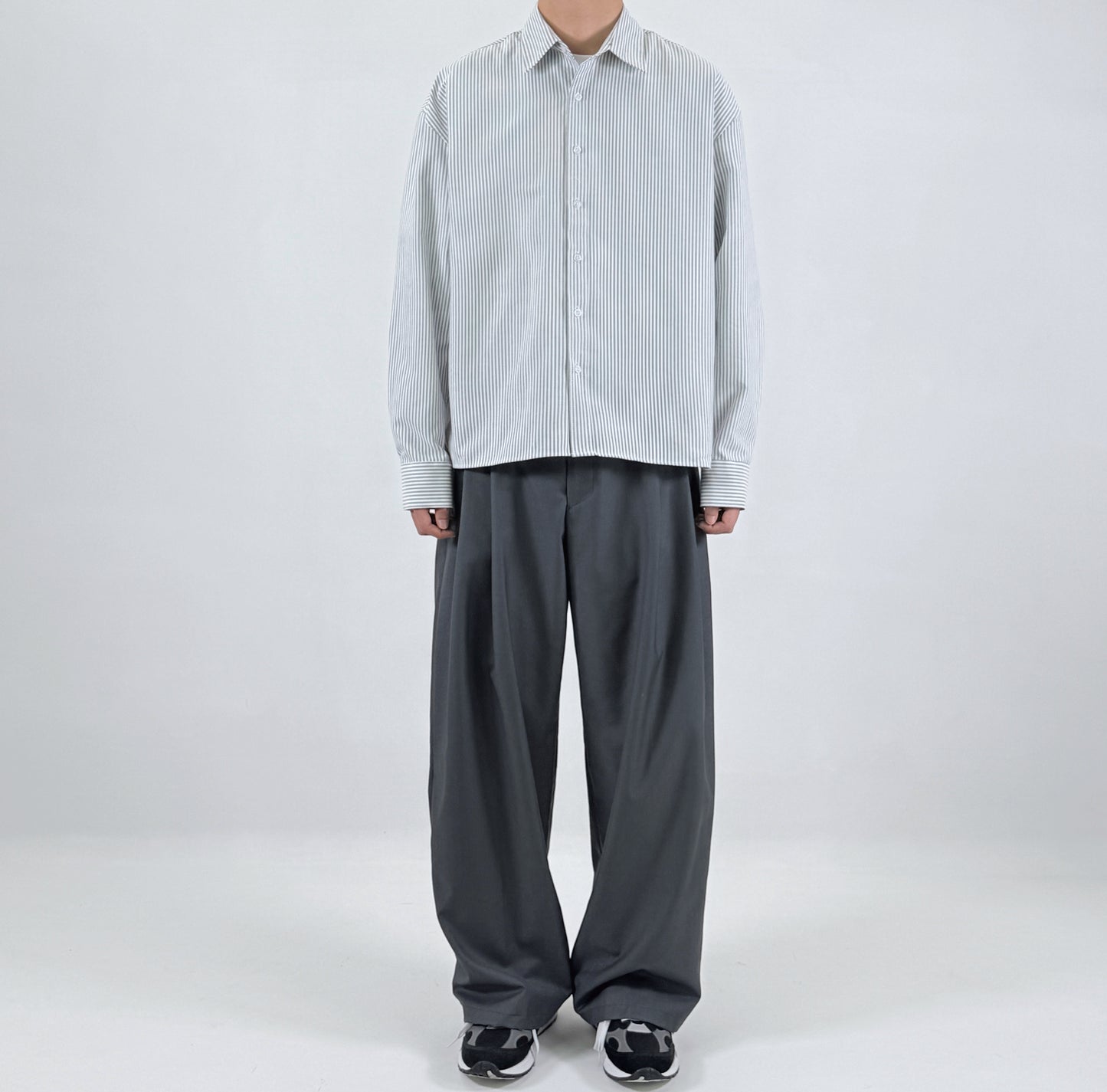 Pinstripe Oversized Shirt - worn front full body