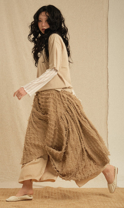Ethnic drape long skirt Beige