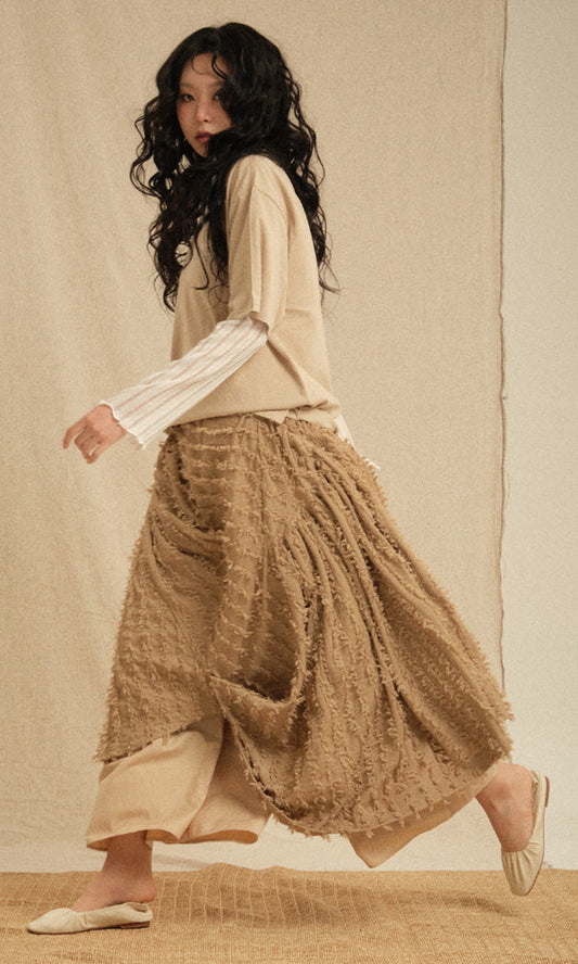 Ethnic drape long skirt Beige