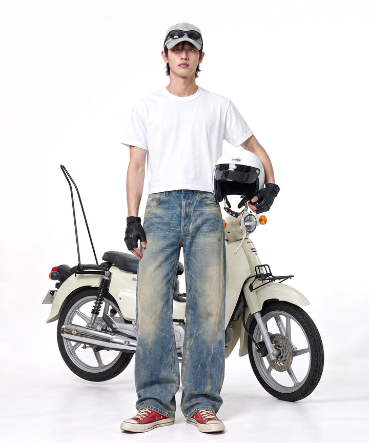 【C Wear シーウエア】Neck Binding Men's Crop T-Shirt White