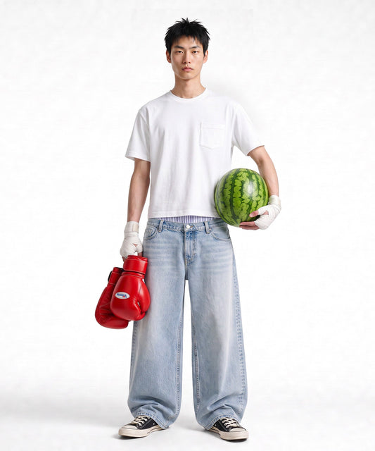 【C Wear シーウエア】Pocket Men's Crop T-Shirt White