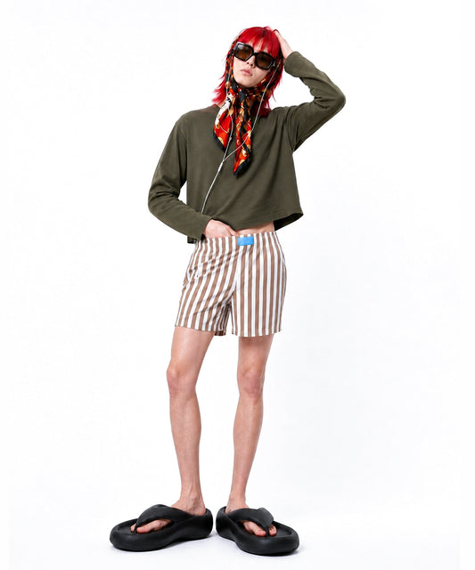 【C Wear シーウエア】MEN'S CROP LONG SLEEVE T-SHIRT KHAKI