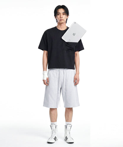 【C Wear】Pocket Men's Crop T-Shirt Black