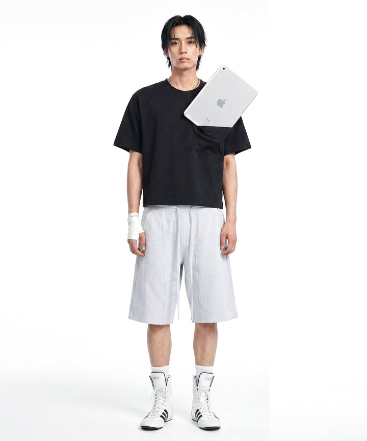 【C Wear シーウエア】Pocket Men's Crop T-Shirt Black