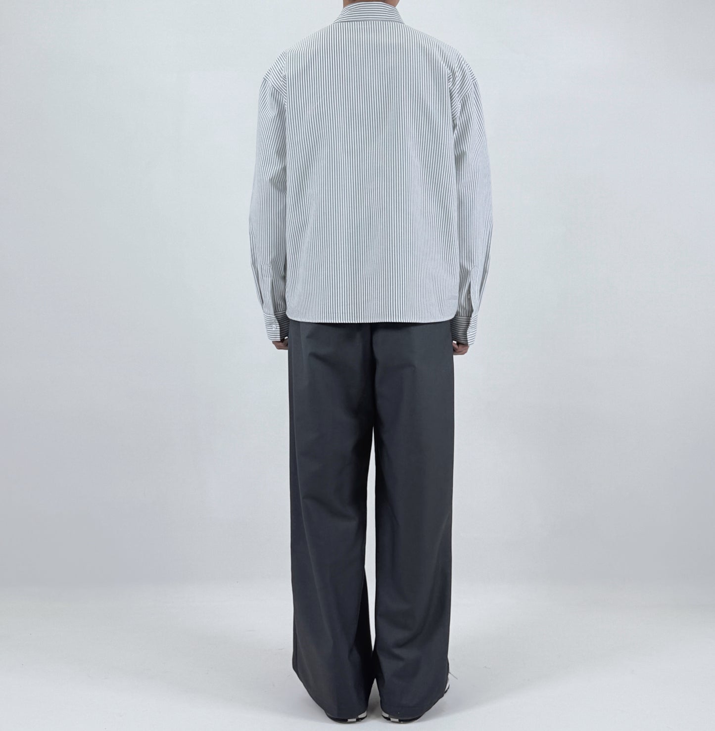 Pinstripe Oversized Shirt - worn back full body