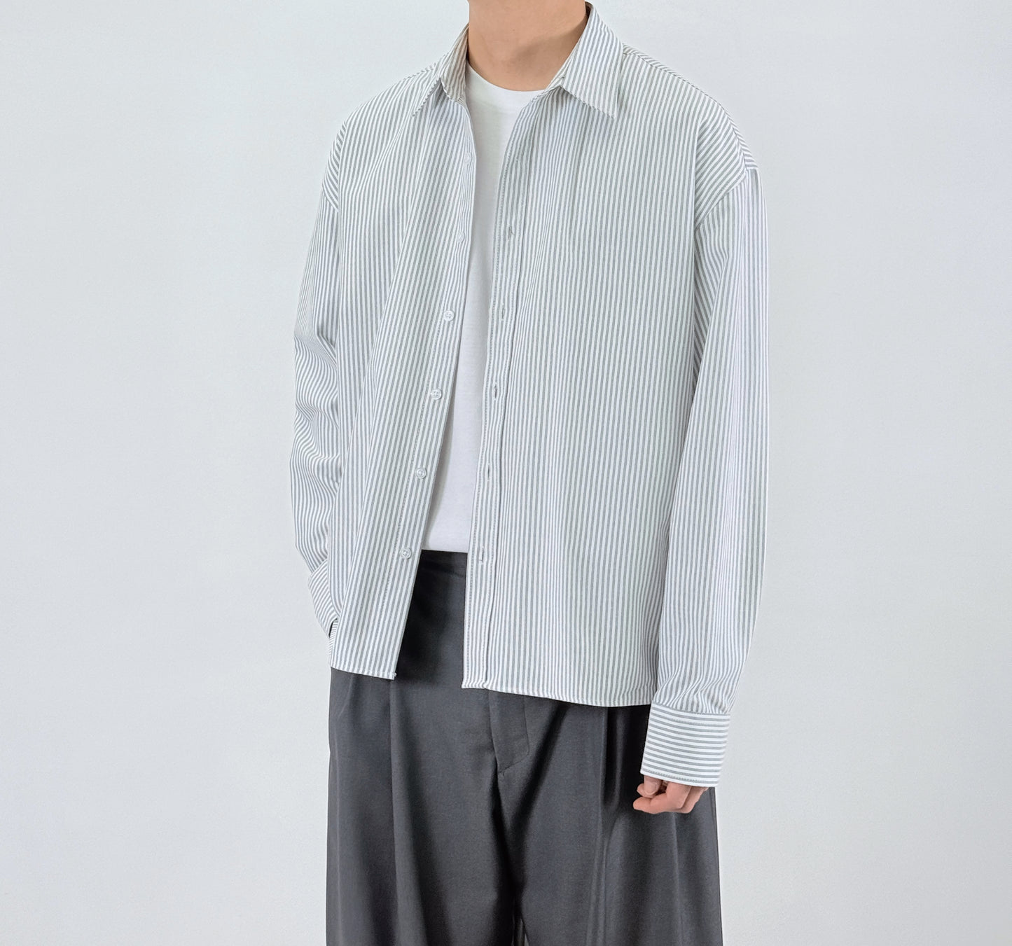 Pinstripe Oversized Shirt - worn front