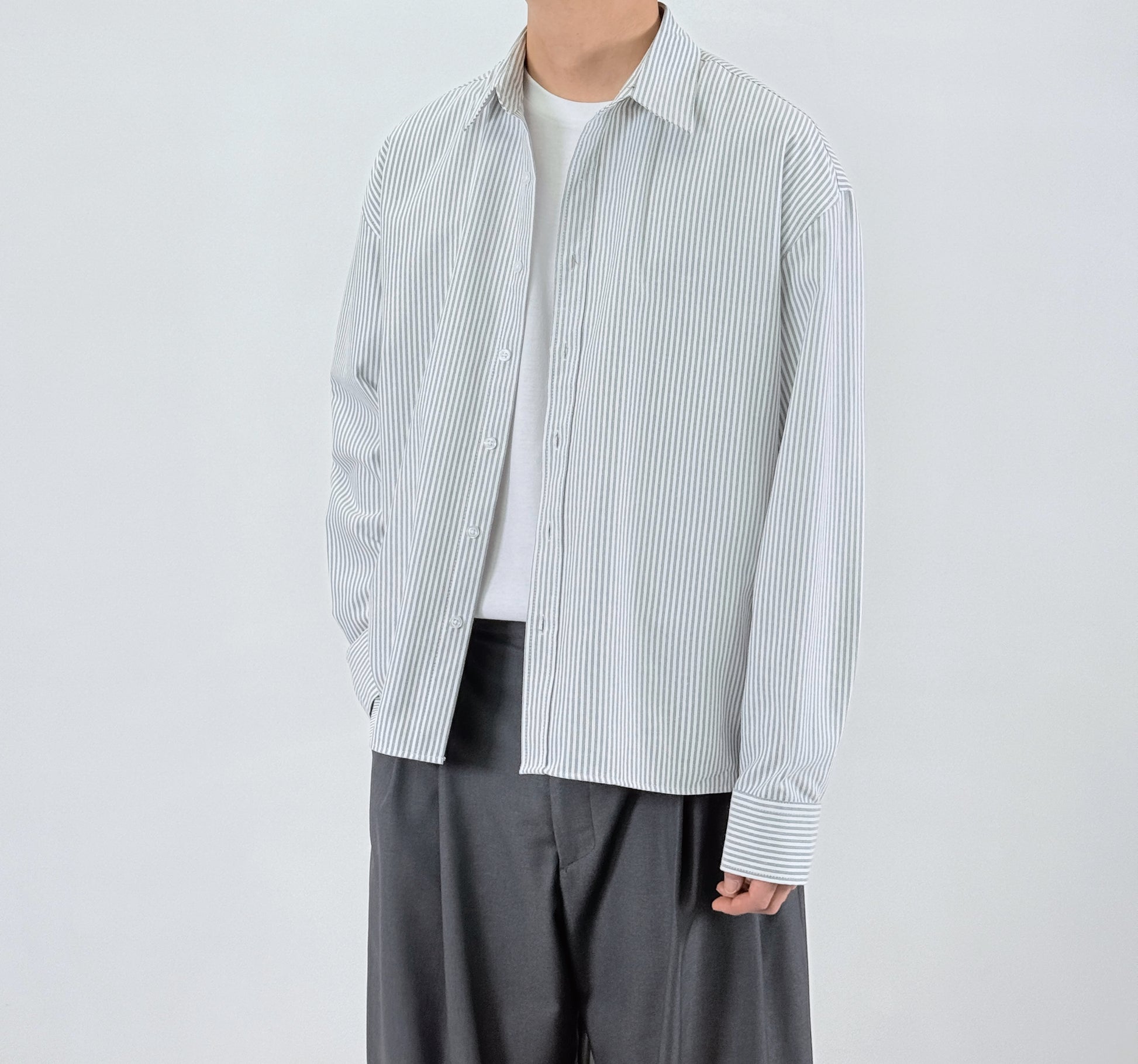 Pinstripe Oversized Shirt - worn front