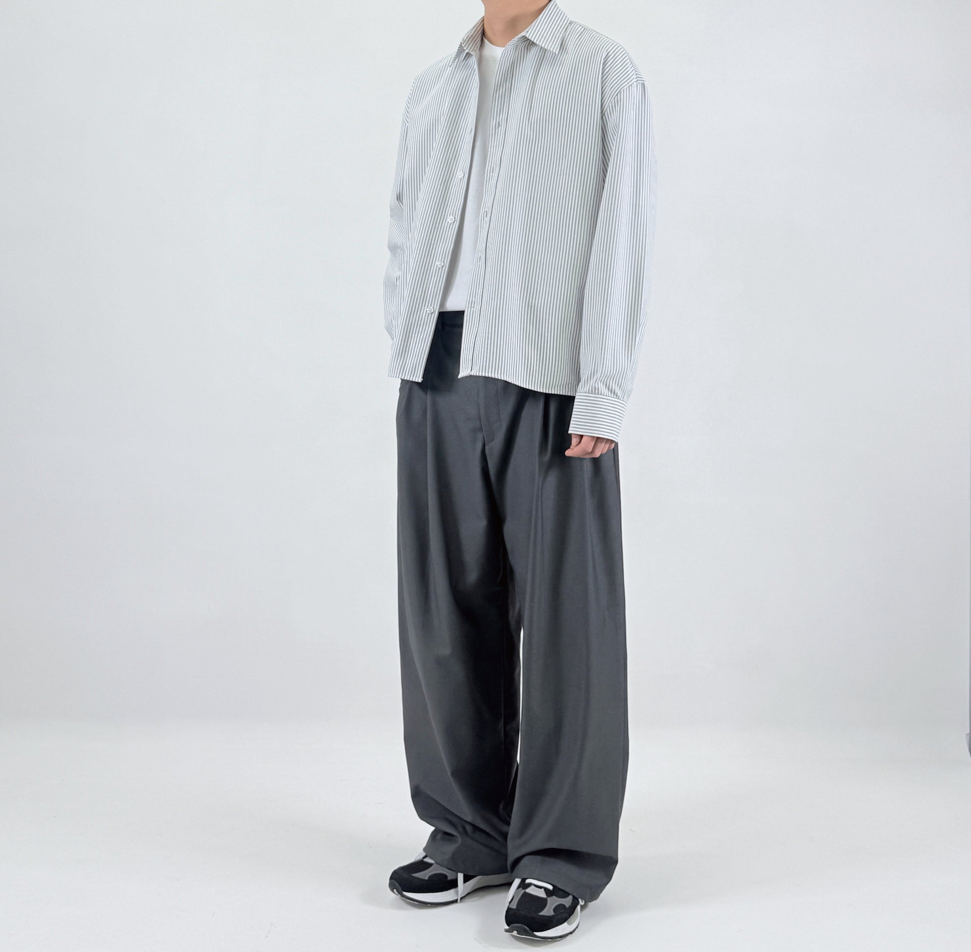 Pinstripe Oversized Shirt - worn back