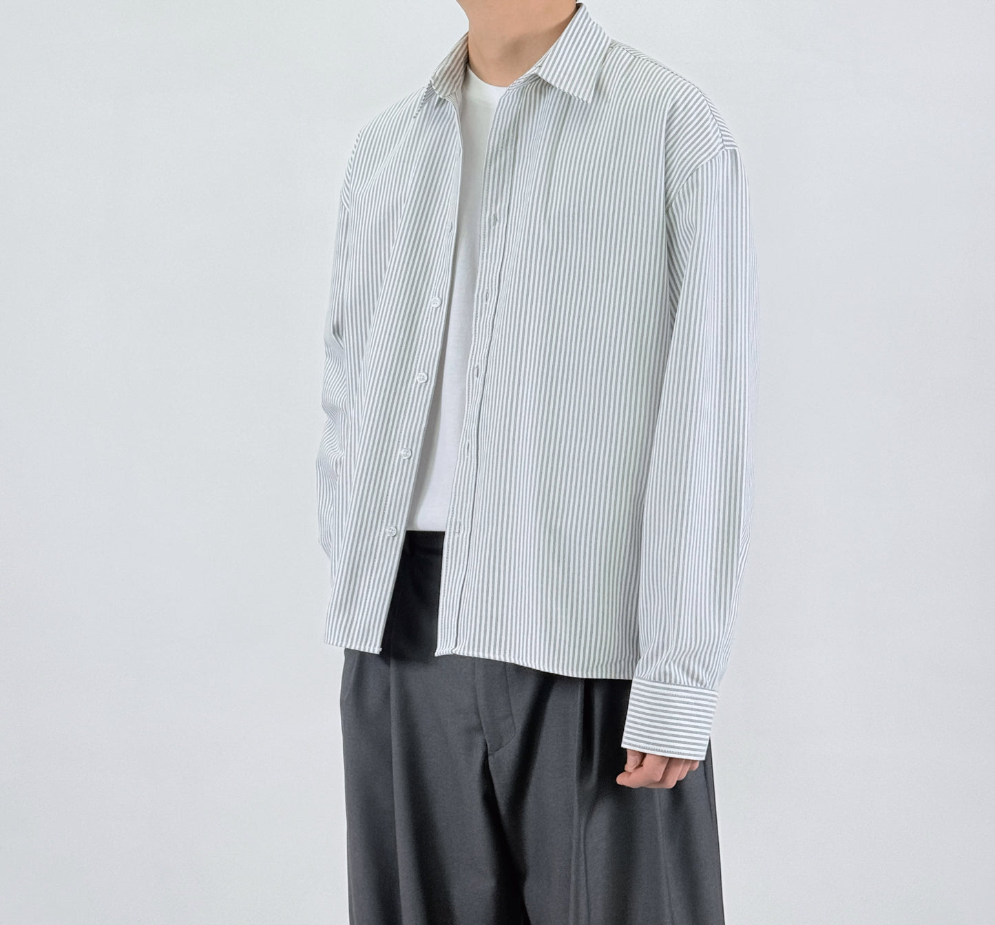 Pinstripe Oversized Shirt - worn side