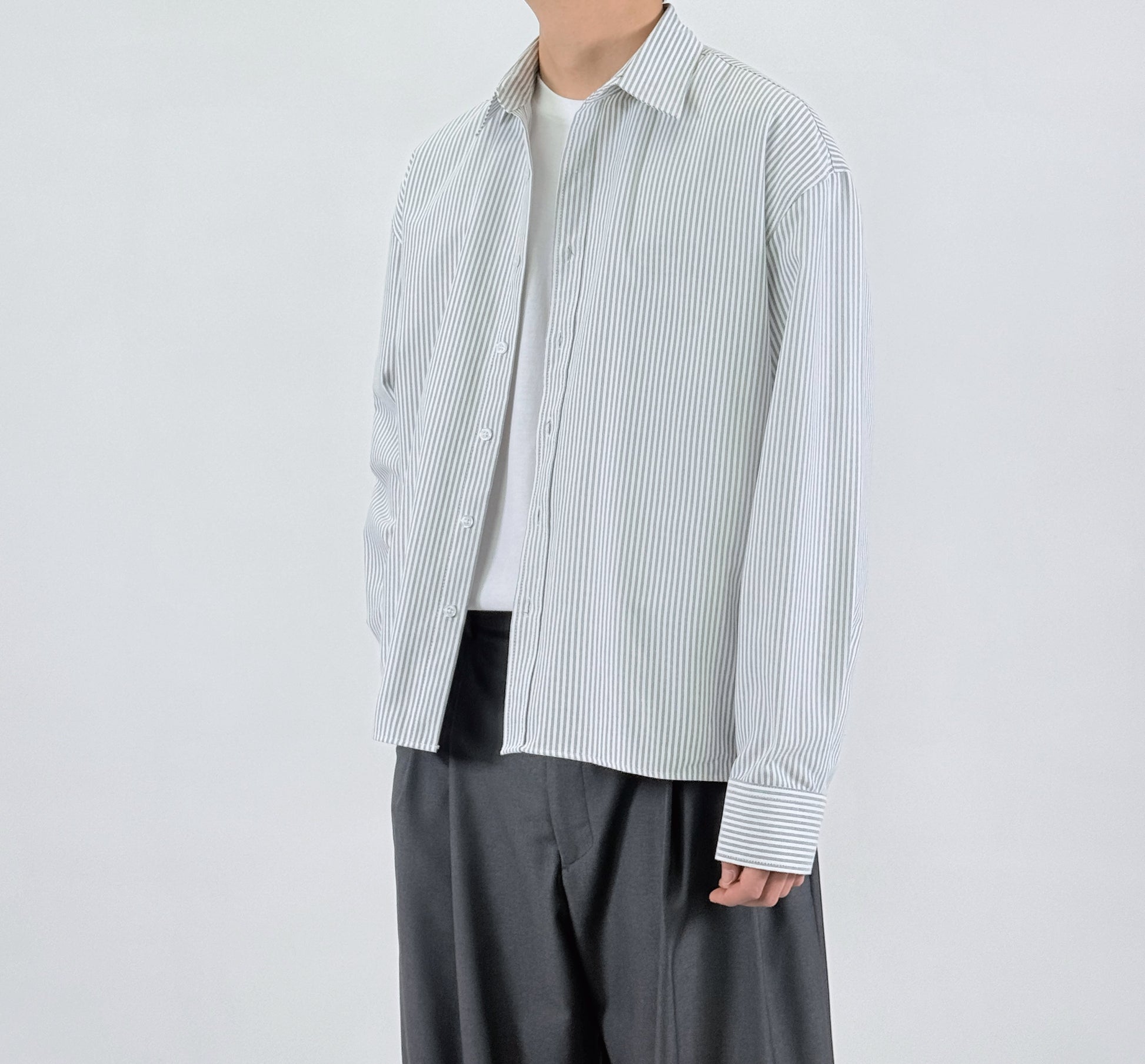 Pinstripe Oversized Shirt - worn side