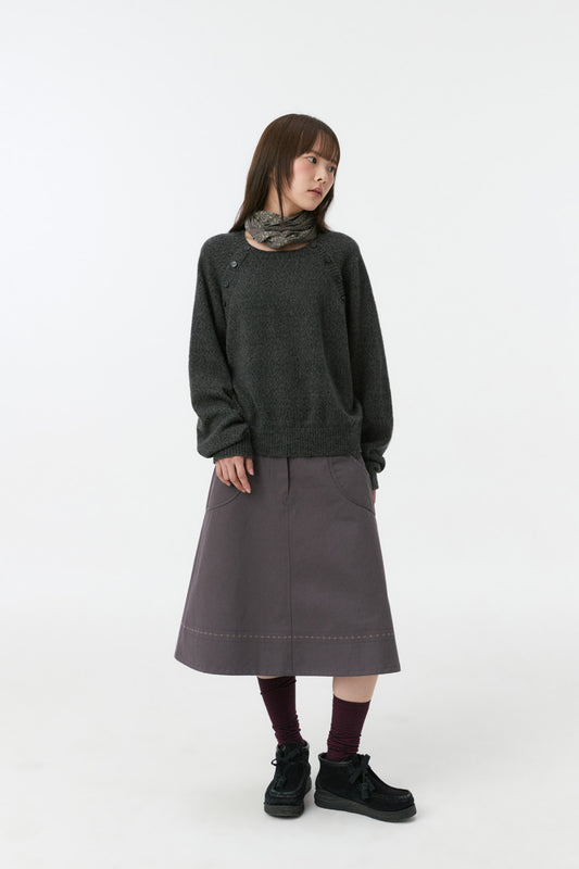 BUTTON DETAIL RAGLAN KNIT, CHARCOAL