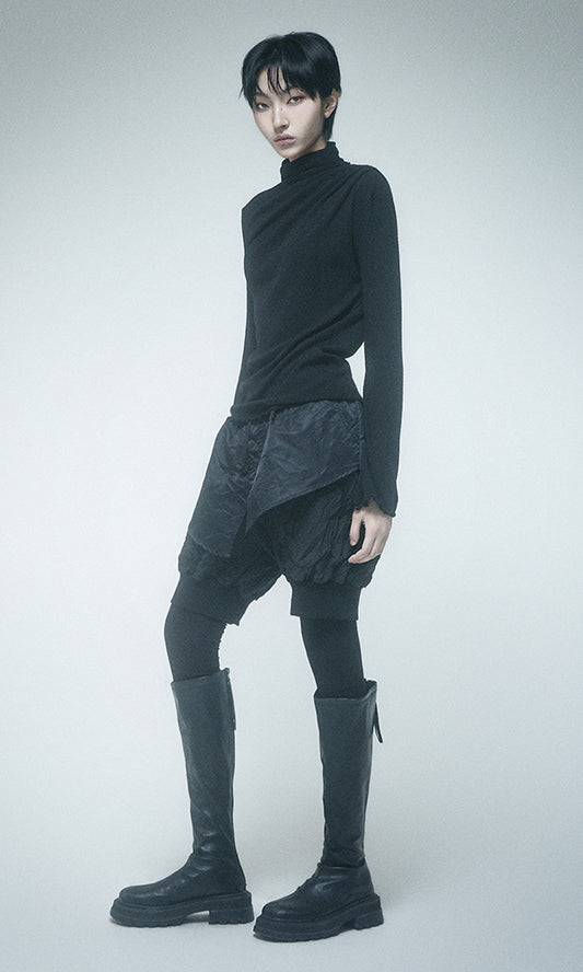 【Reculer レキュリー】Cowl string coloration draped T-shirt Black
