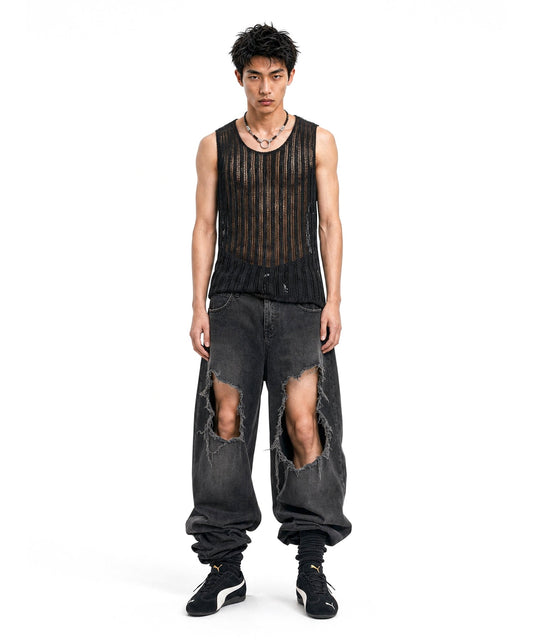 【C Wear シーウエア】SHEER CRAFT KNIT SLEEVELESS BLACK
