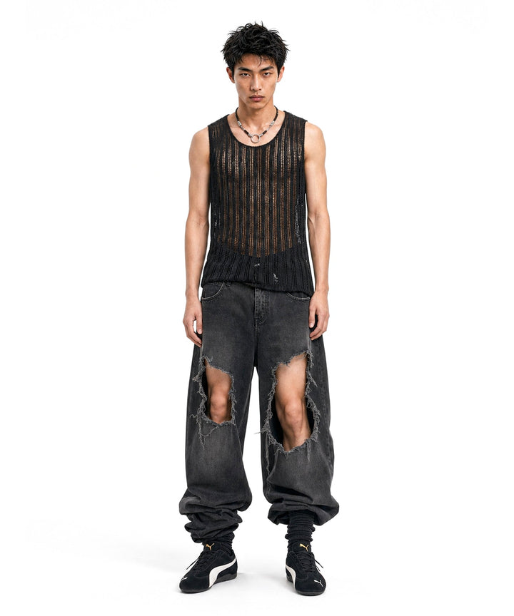 [C Wear] SHEER CRAFT KNIT SLEEVELESS BLACK