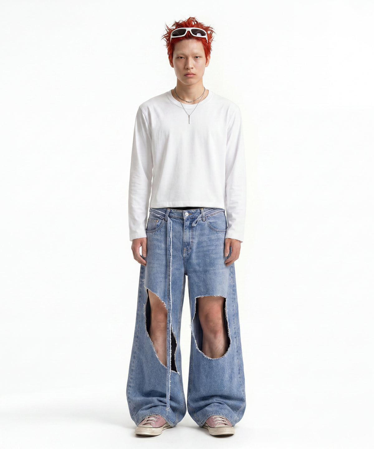 【C Wear シーウエア】Men's Crop Long Sleeve T-Shirt White
