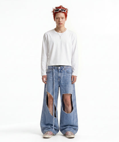 【C Wear シーウエア】Men's Crop Long Sleeve T-Shirt White