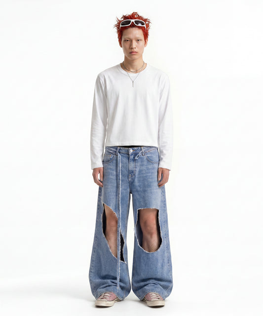【C Wear シーウエア】Men's Crop Long Sleeve T-Shirt White