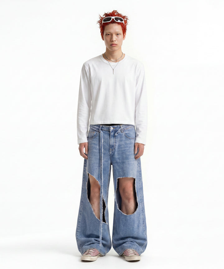 【C Wear シーウエア】Men's Crop Long Sleeve T-Shirt White