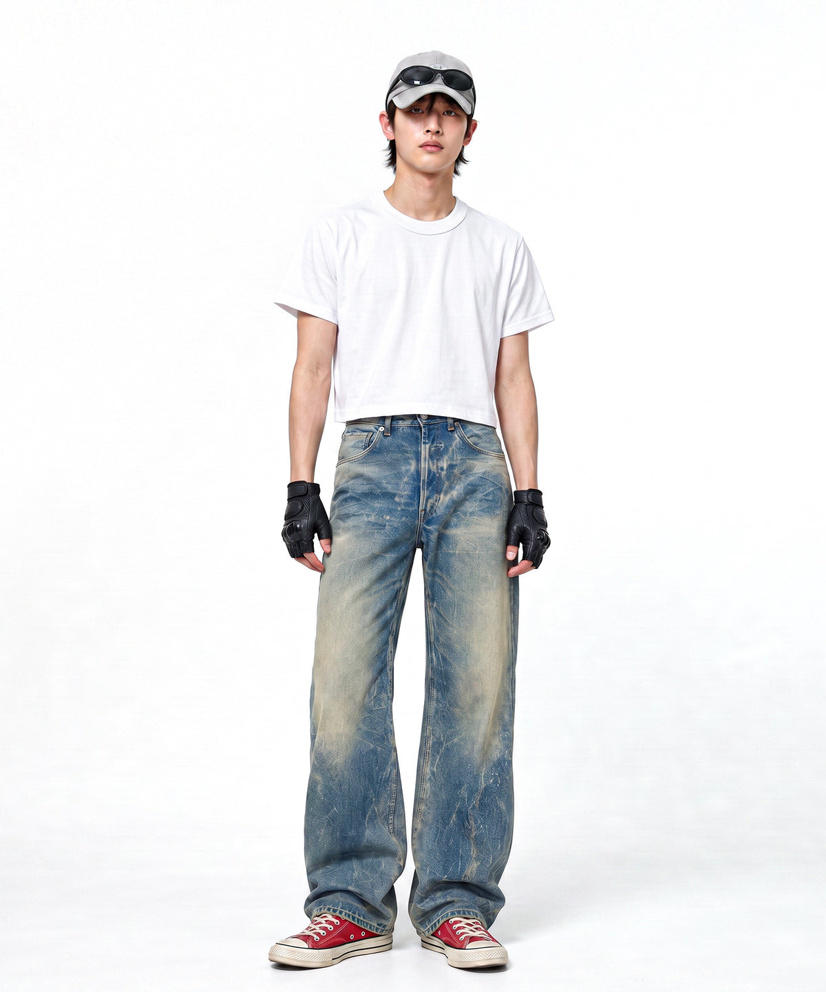 【C Wear】Neck Binding Men's Crop T-Shirt White