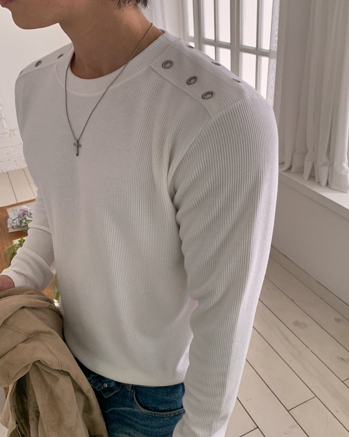 Eyelet Shoulder Long Sleeve Tee