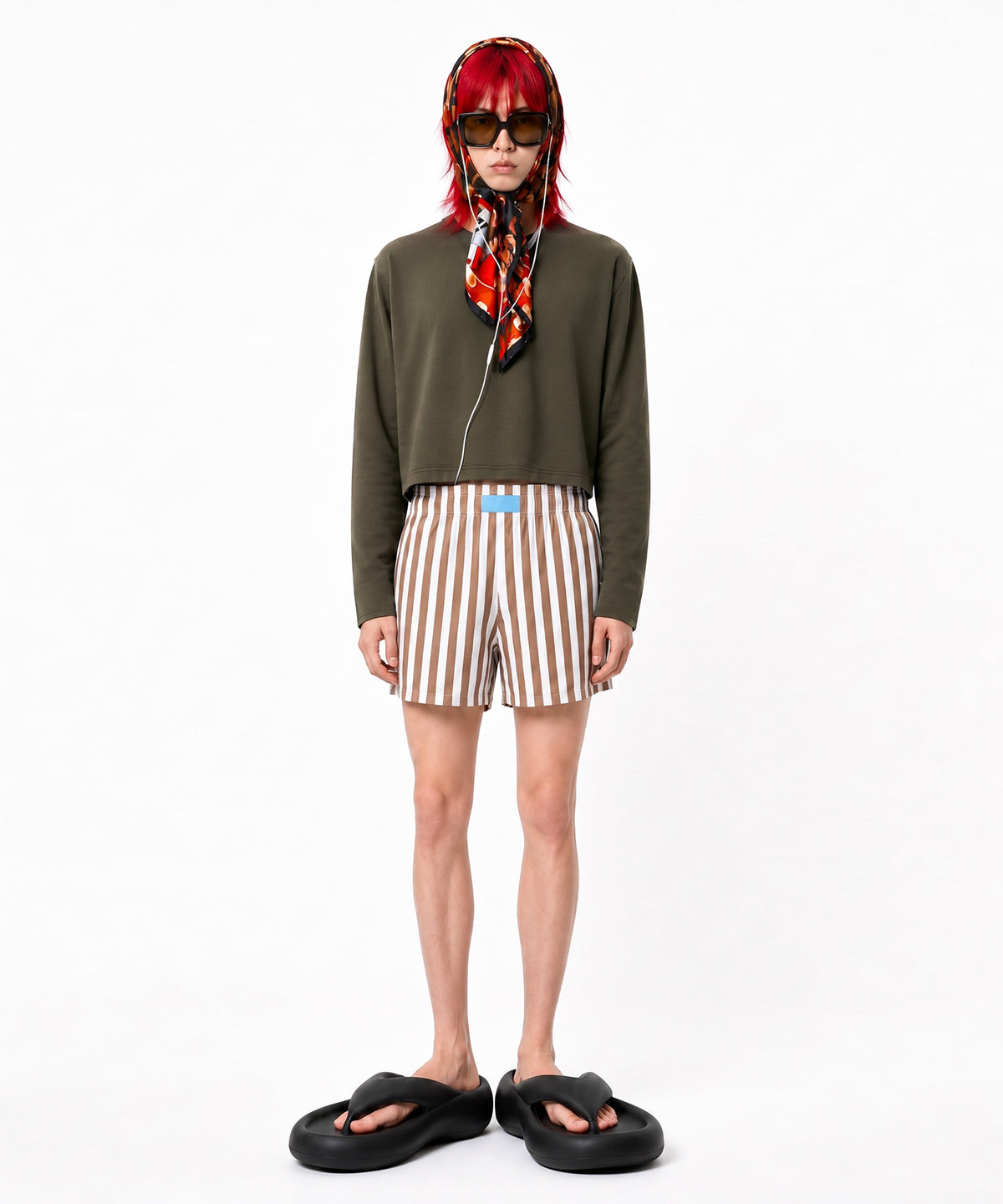 【C Wear シーウエア】Men's Crop Long Sleeve T-Shirt Khaki
