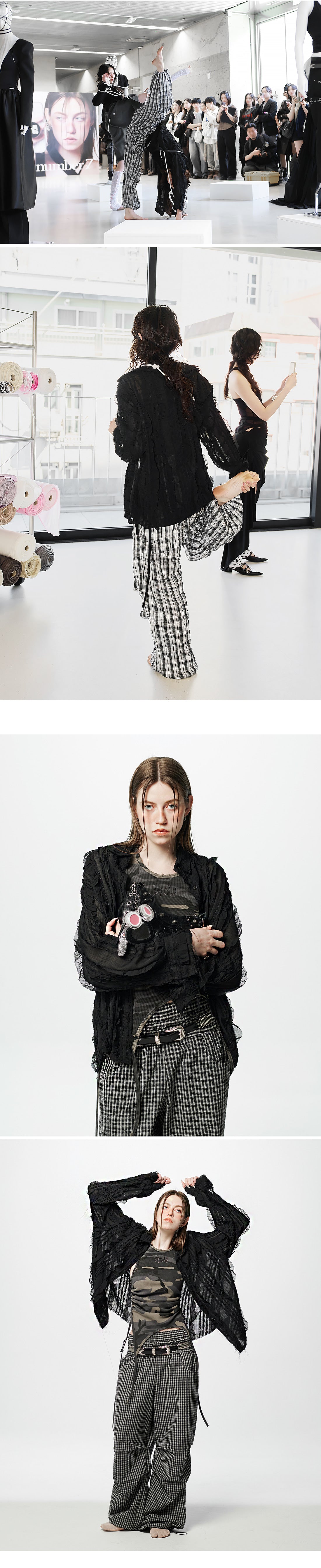 Raw Edge Detail Ruffle Shirt _ Black