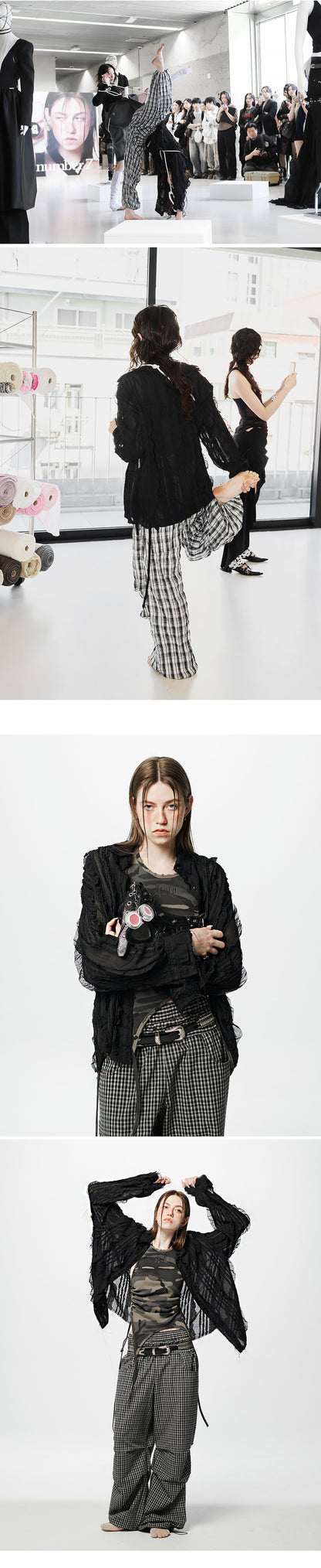Raw Edge Detail Ruffle Shirt - Black