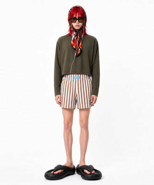 【C Wear シーウエア】MEN'S CROP LONG SLEEVE T-SHIRT KHAKI