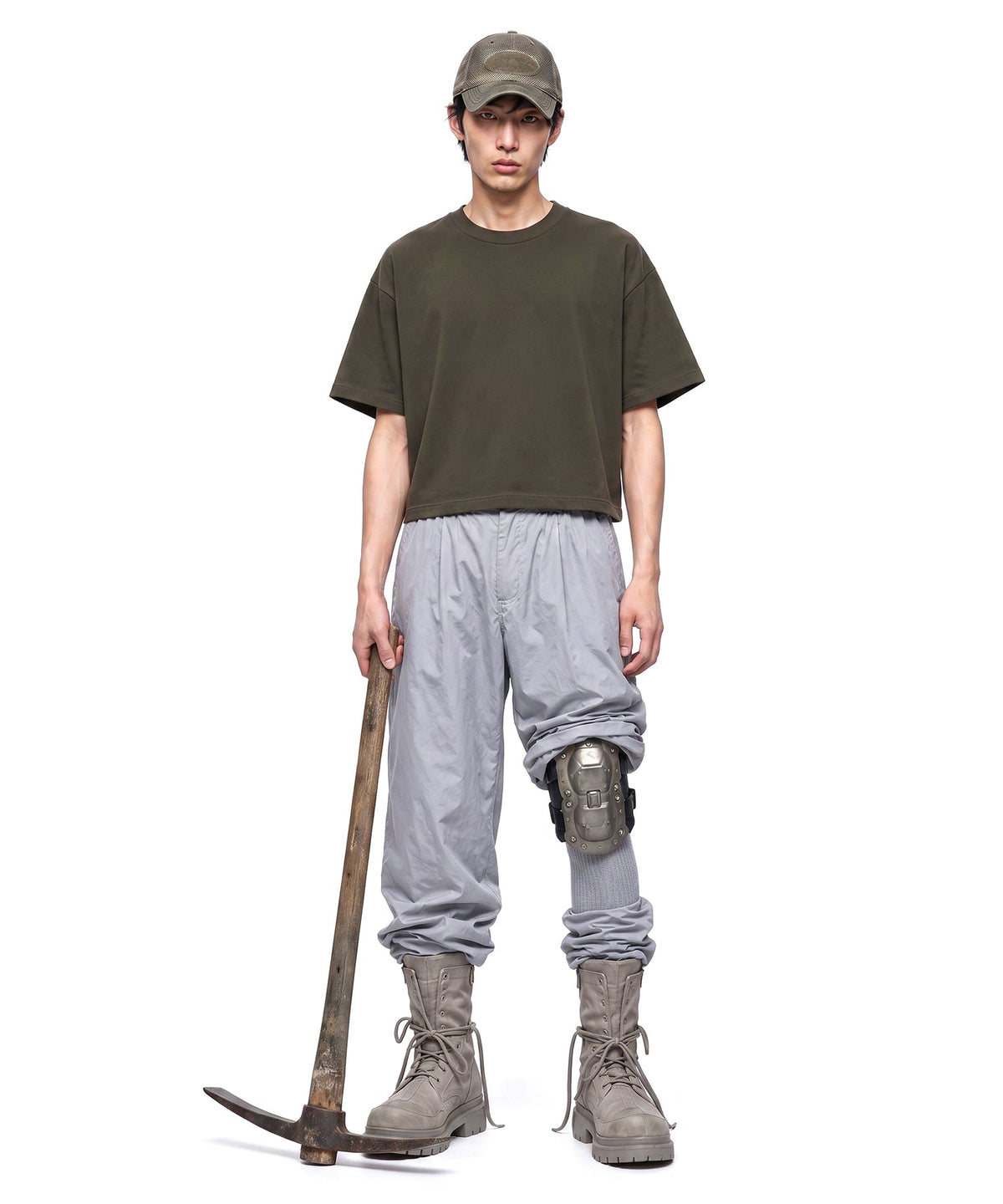 【C Wear シーウエア】MEN'S CROP T-SHIRT KHAKI