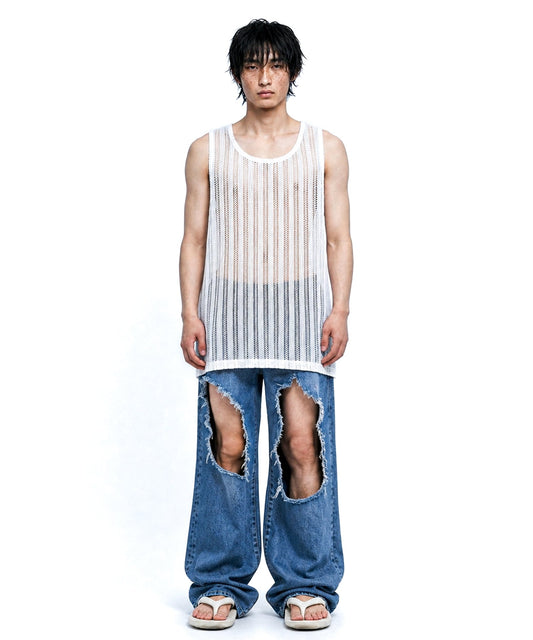 【C Wear シーウエア】SHEER CRAFT KNIT SLEEVELESS WHITE