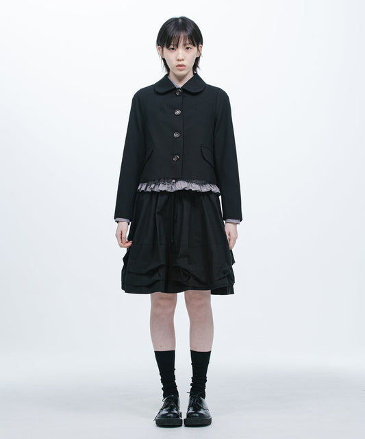 BALLOON LAYERED BANDING SKIRT- BLACK