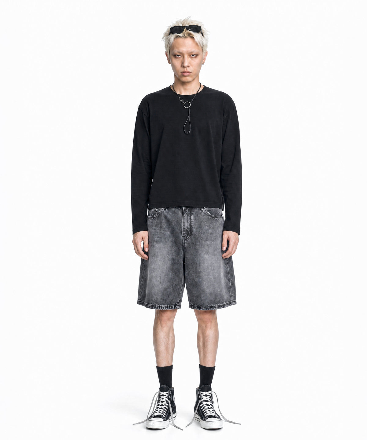 【C Wear シーウエア】Men's Crop Long Sleeve T-Shirt Black