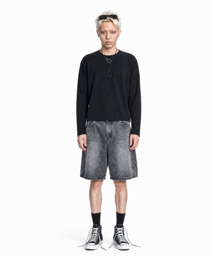 【C Wear シーウエア】Men's Crop Long Sleeve T-Shirt Black