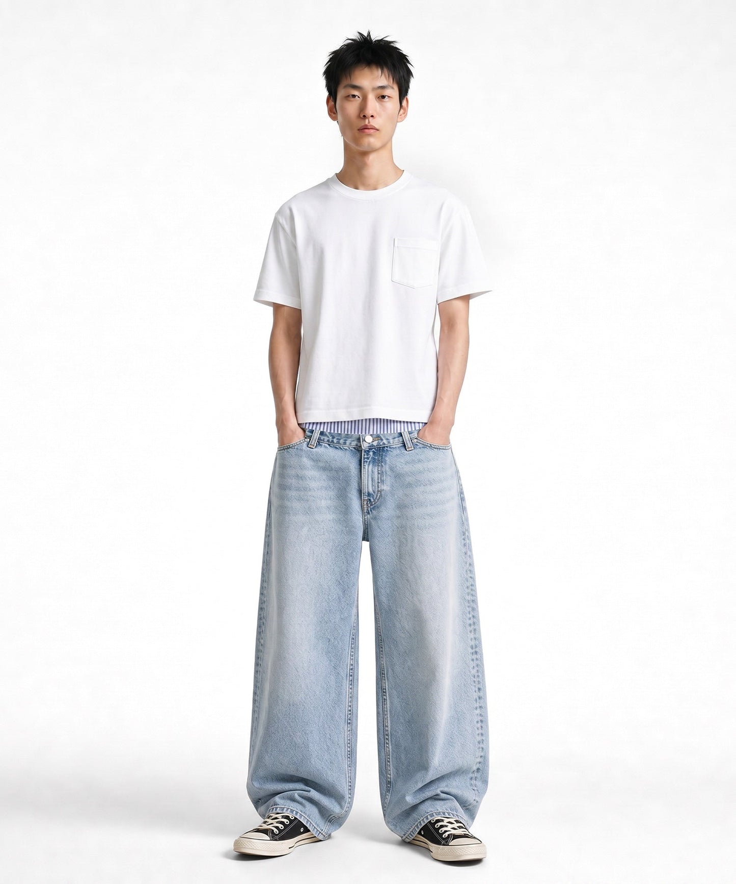 【C Wear】Pocket Men's Crop T-Shirt White