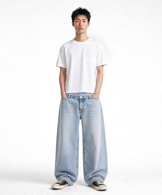 【C Wear シーウエア】Pocket Men's Crop T-Shirt White