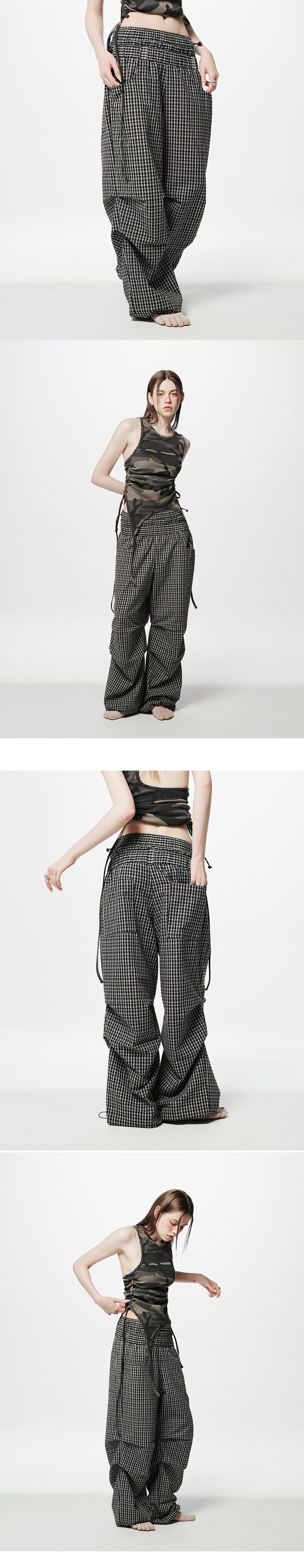 Layered Check Pintuck Pants