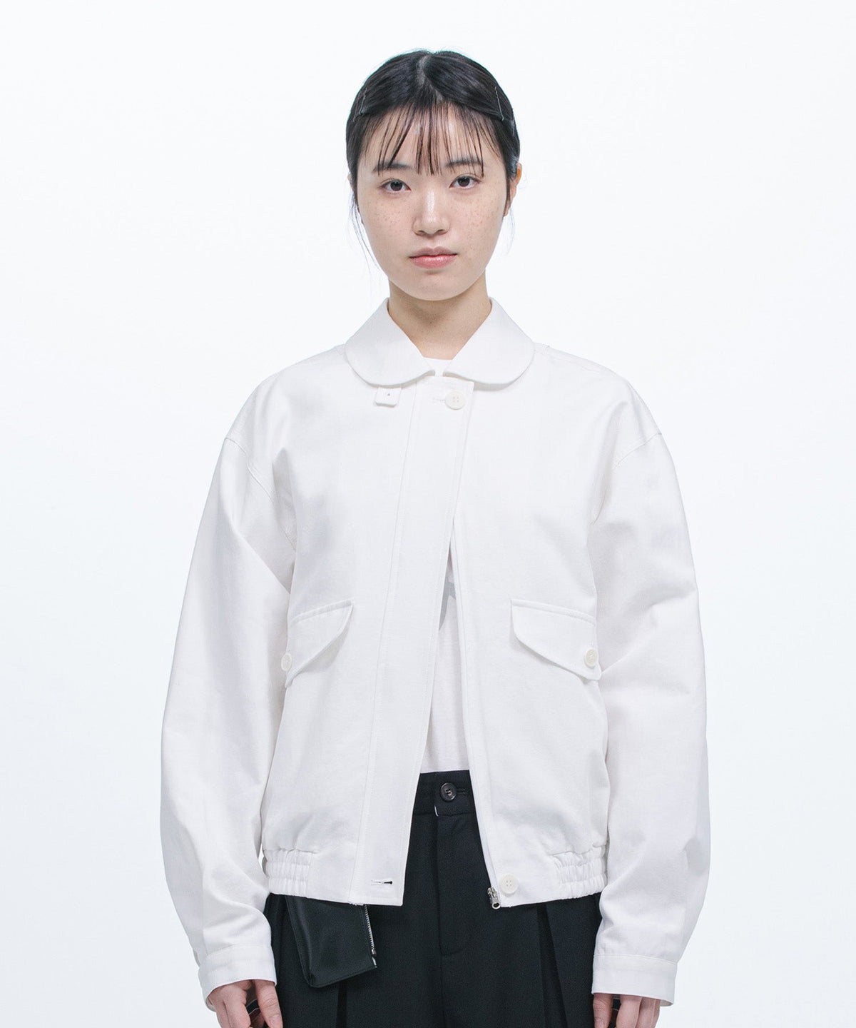 ROUND COLLAR BLOUSON JACKET-WHITE