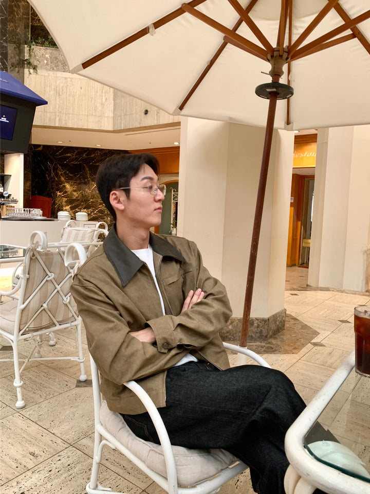 Contrast Collar Corduroy Zip Jacket