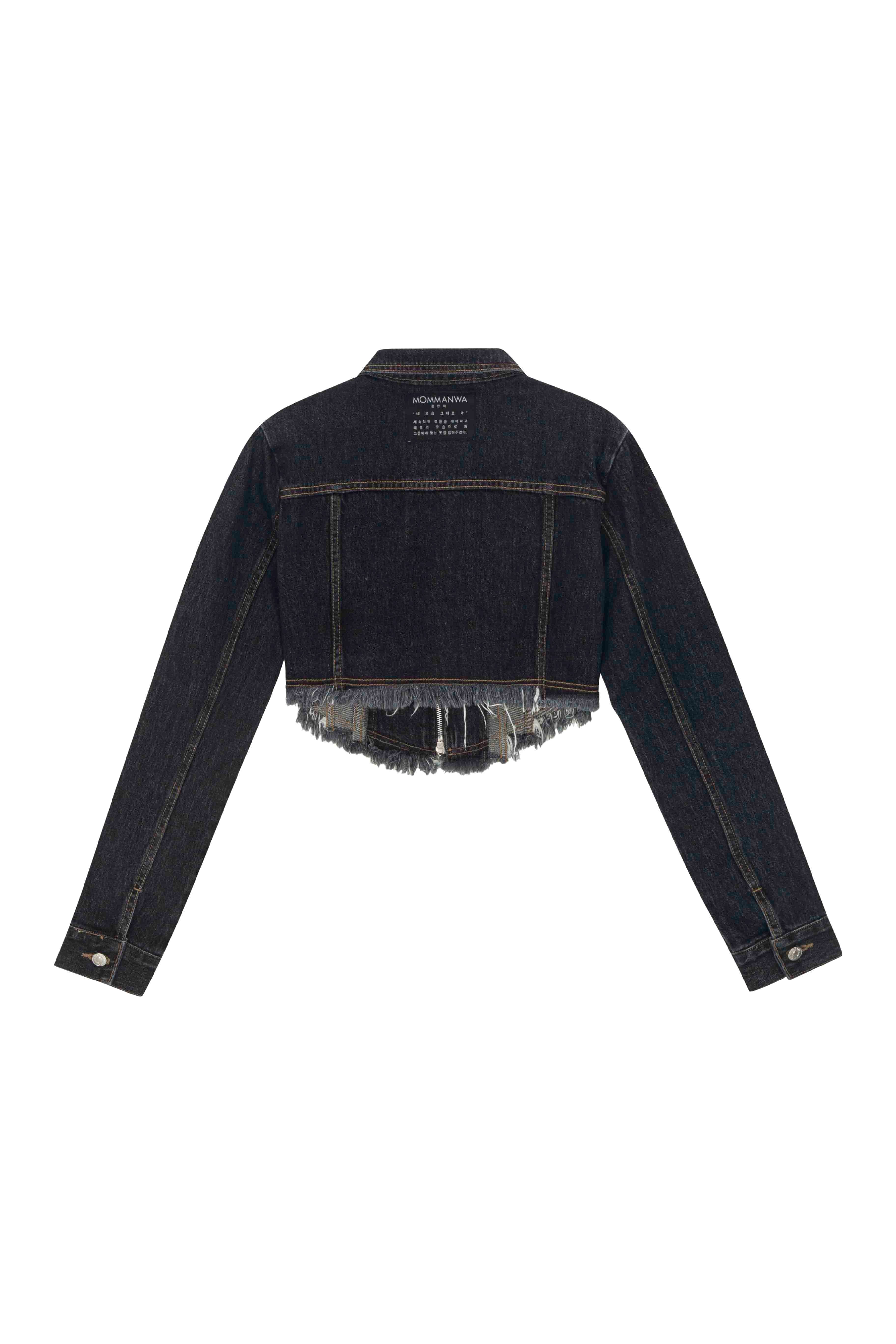MOMMANWA モンマンワ】DIAGONAL CROP DENIM JACKET (BLACK) – WooStore