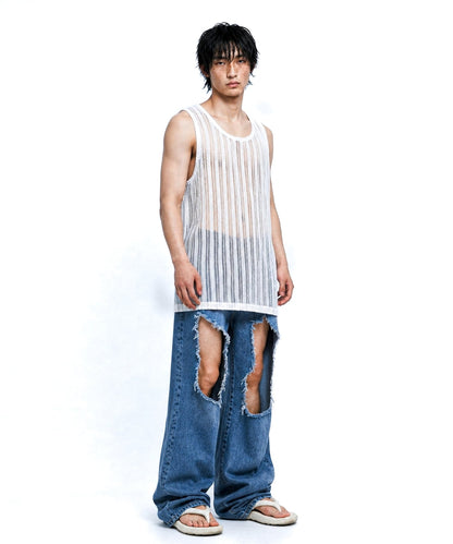 【C Wear シーウエア】SHEER CRAFT KNIT SLEEVELESS WHITE