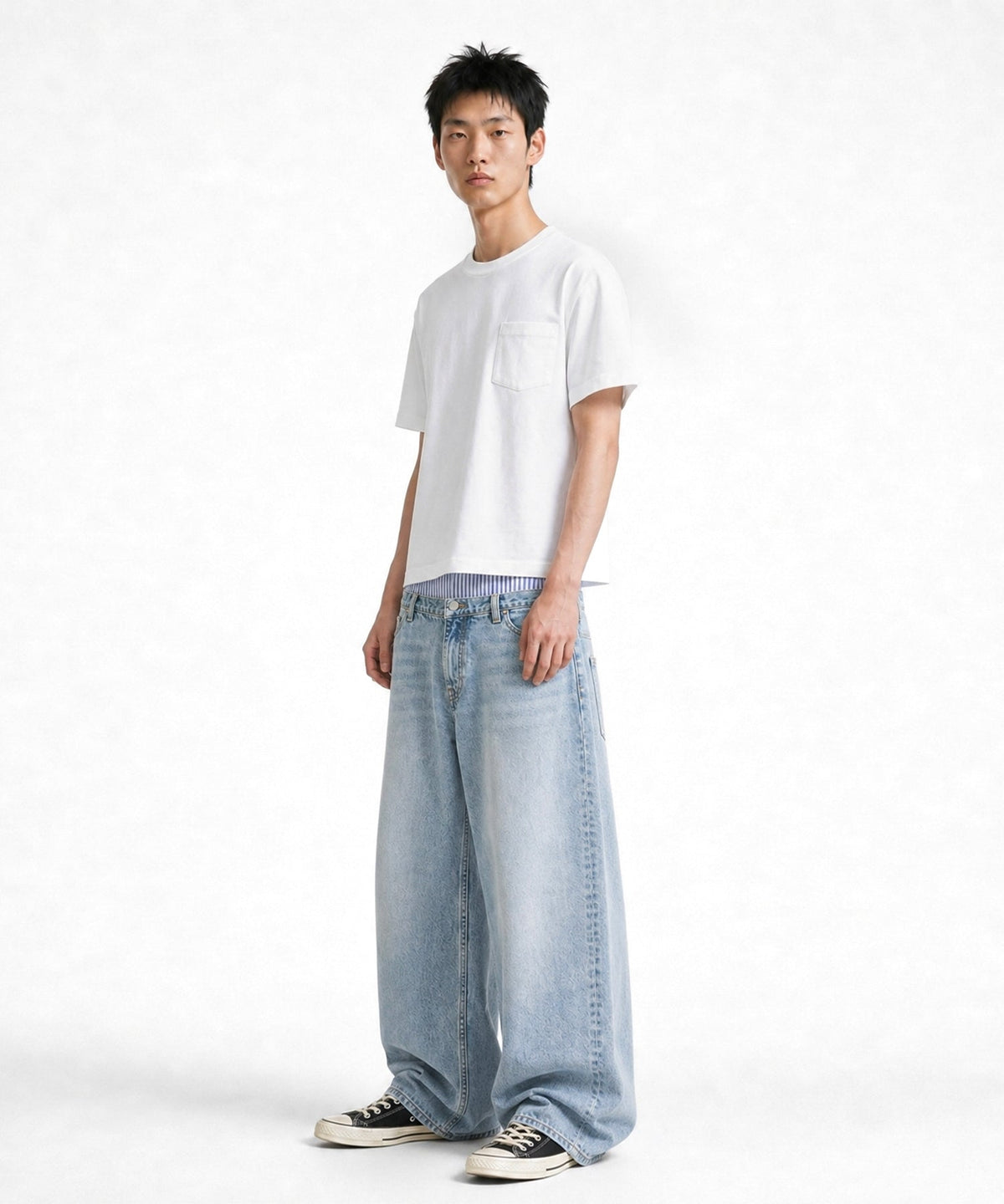 【C Wear】Pocket Men's Crop T-Shirt White