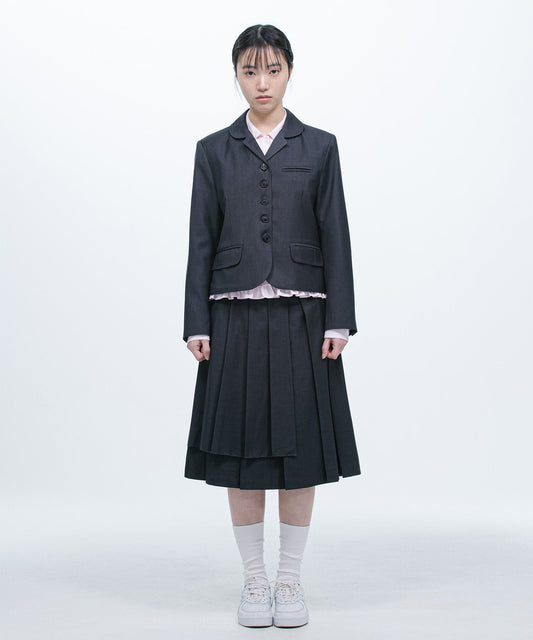 PLEATED LAYERED SKIRT- CHARCOAL