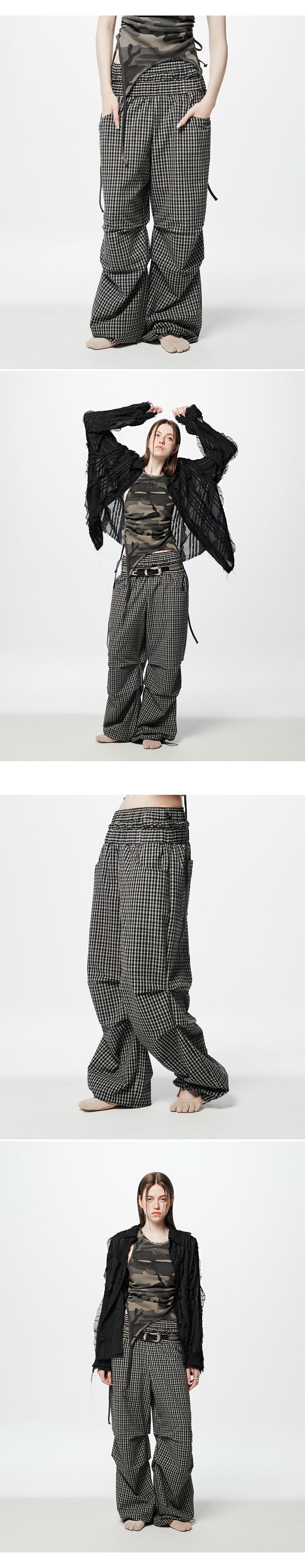 Layered Check Pintuck Pants