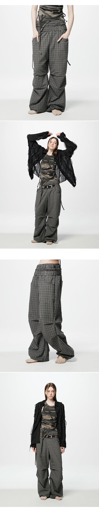 Layered Check Pintuck Pants