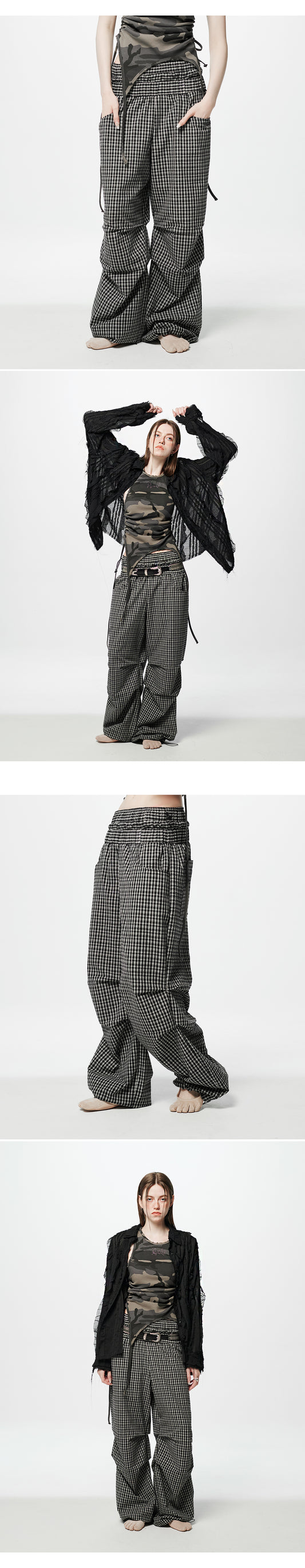 Layered Check Pintuck Pants